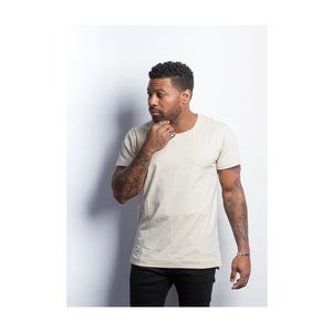 Men's Elongated Hem Streetwear T-Shirt - Sand